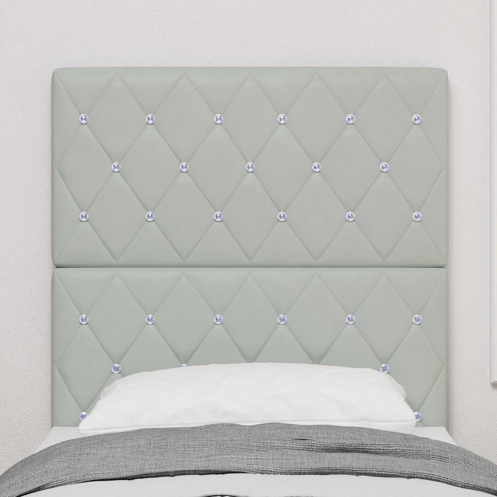 Sengegavl med Krystalknapper, Tufted, Lys Grå, 80 Cm Velour - billede 3