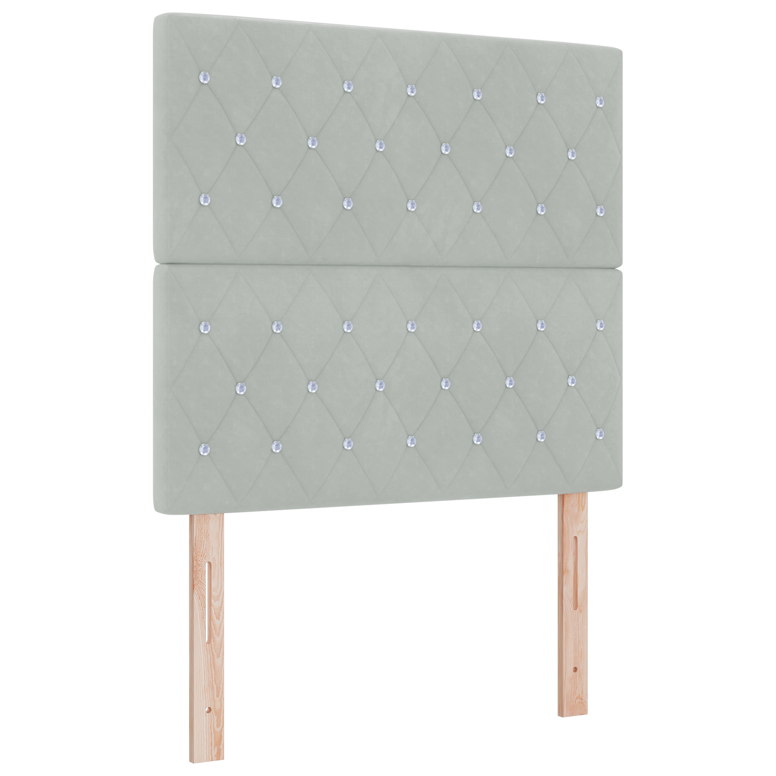Sengegavl med Krystalknap, Tufted i Lysegrå Velvet, 100 Cm - billede 2