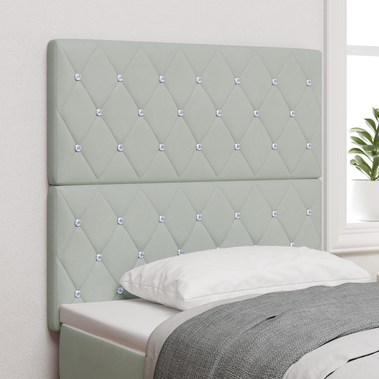Sengegavl med Krystalknap, Tufted i Lysegrå Velvet, 100 Cm - hovedbillede
