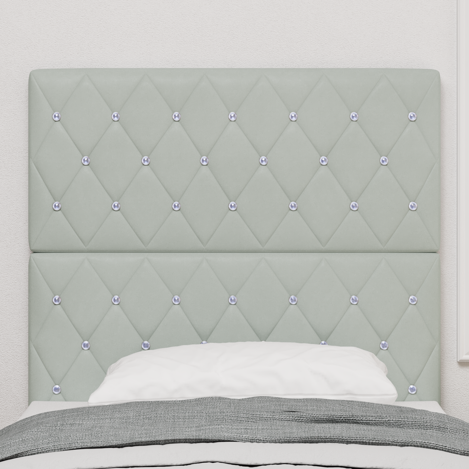 Sengegavl med Krystalknap, Tufted i Lysegrå Velvet, 100 Cm - billede 3