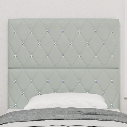 Sengegavl med Krystalknap, Tufted i Lysegrå Velvet, 100 Cm - billede 3