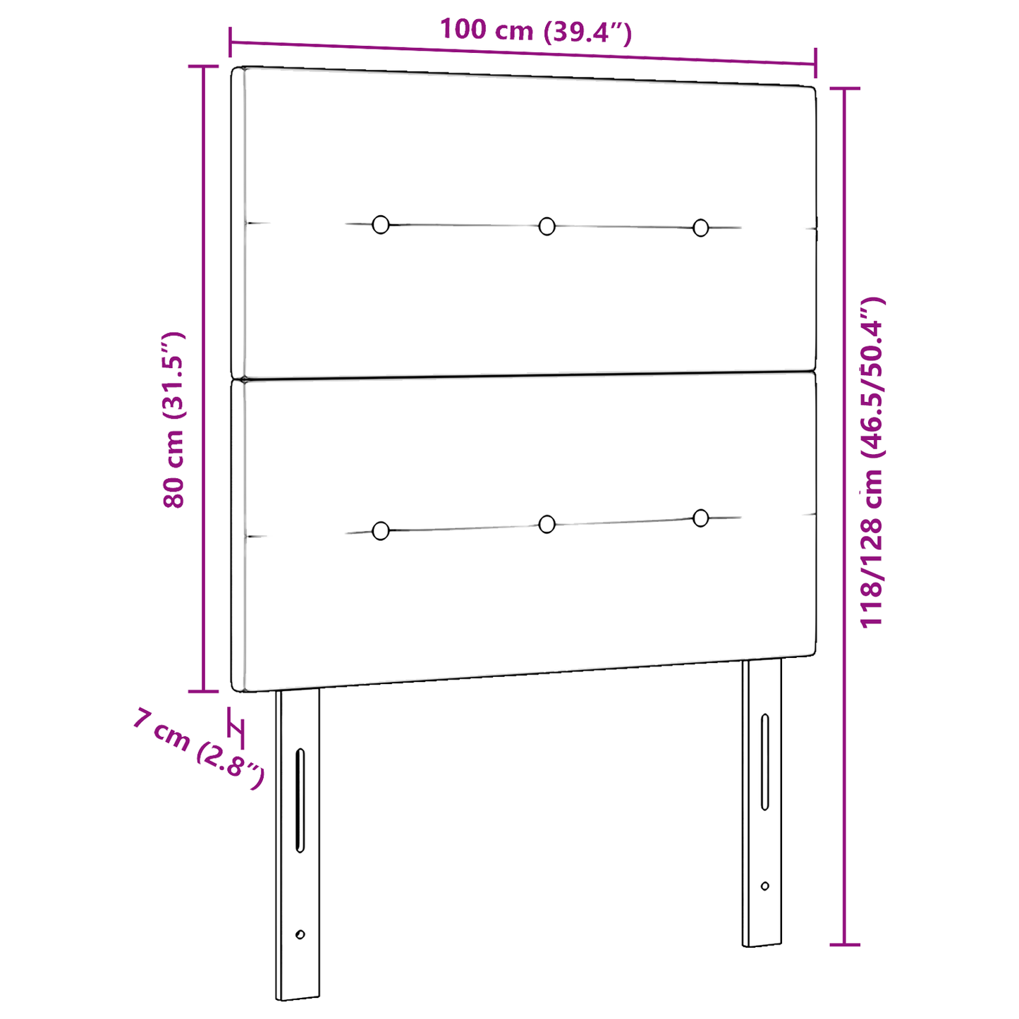 Sengegavl Med Knapper Blå 100 Cm Stof