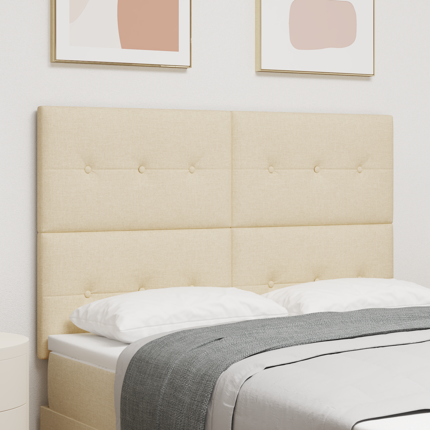 Sengegavl Med Knapper Creme 140 Cm Stof