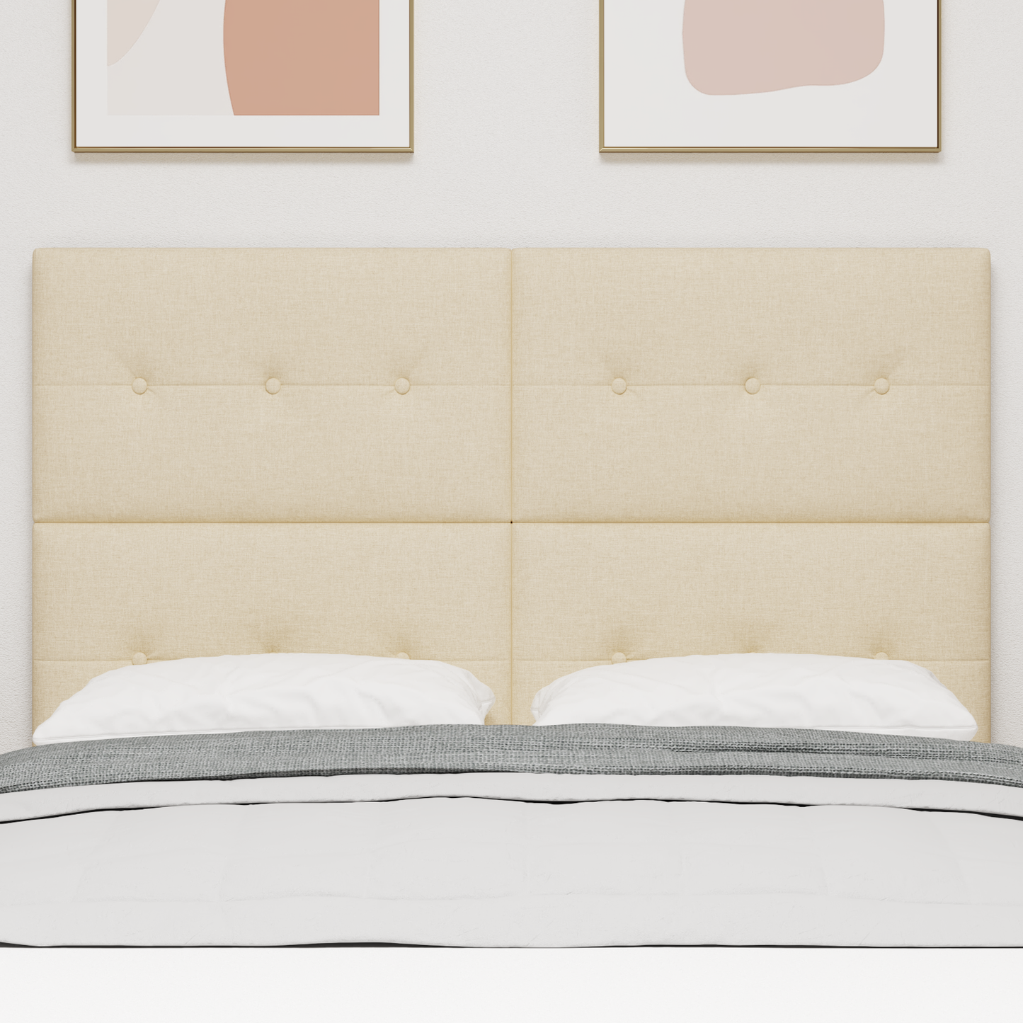 Sengegavl Med Knapper Creme 140 Cm Stof