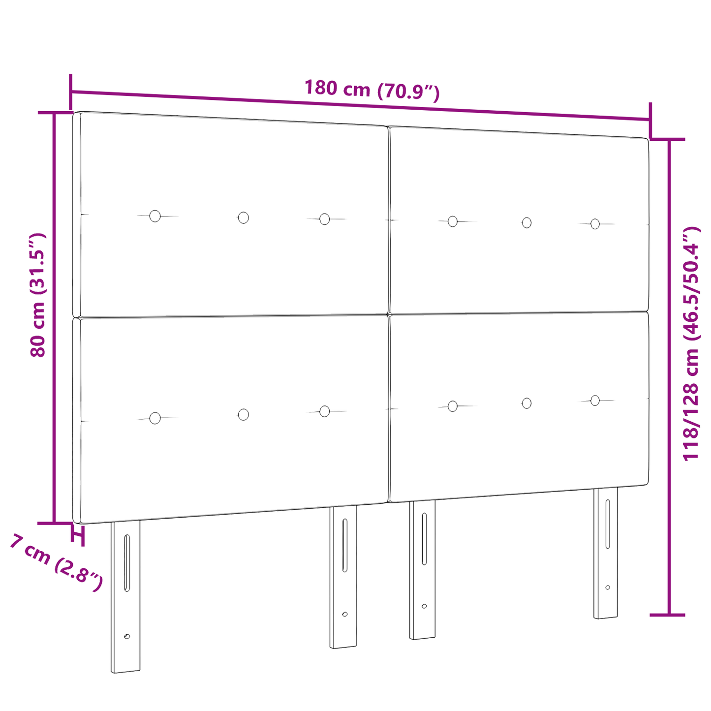Hovedgavl Knap-Quiltet Sort 180 Cm Fløjl