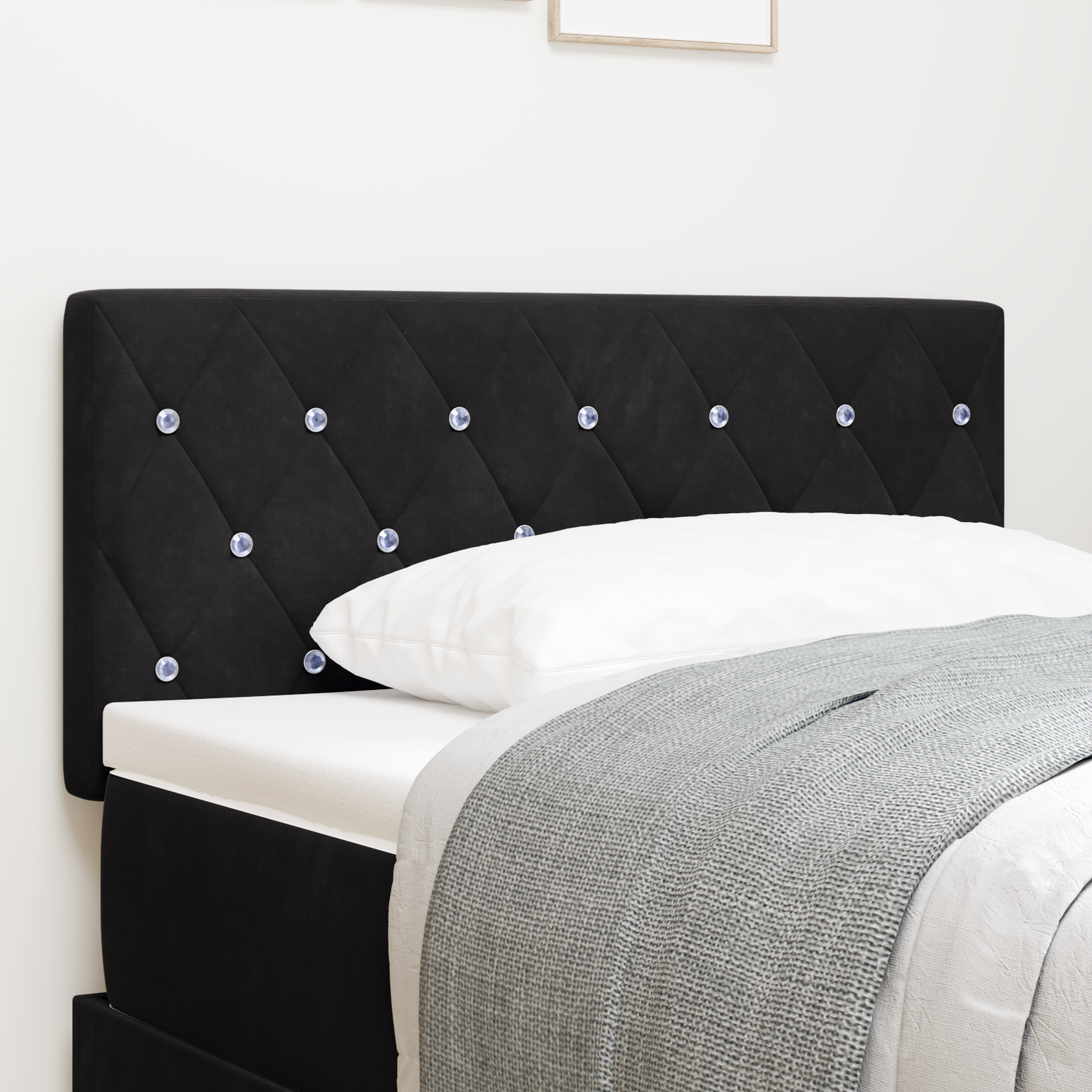 Led Hovedgærde med Krystal Knapper, Pufsort 90 Cm, Velvet - hovedbillede