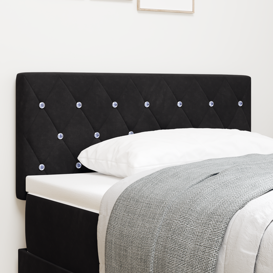 Led Hovedgærde med Krystal Knapper, Pufsort 90 Cm, Velvet - hovedbillede