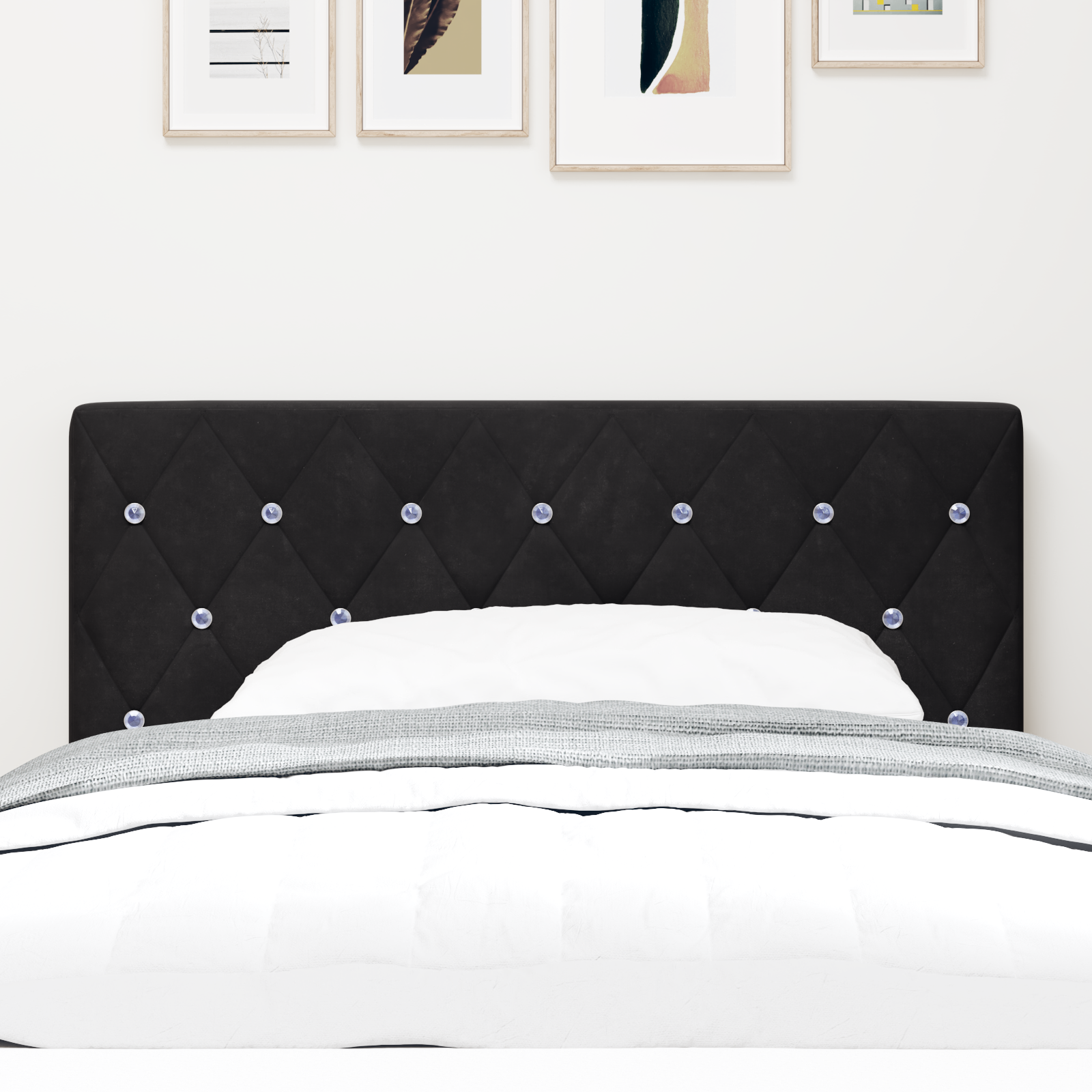 Led Hovedgærde med Krystal Knapper, Pufsort 90 Cm, Velvet - billede 4