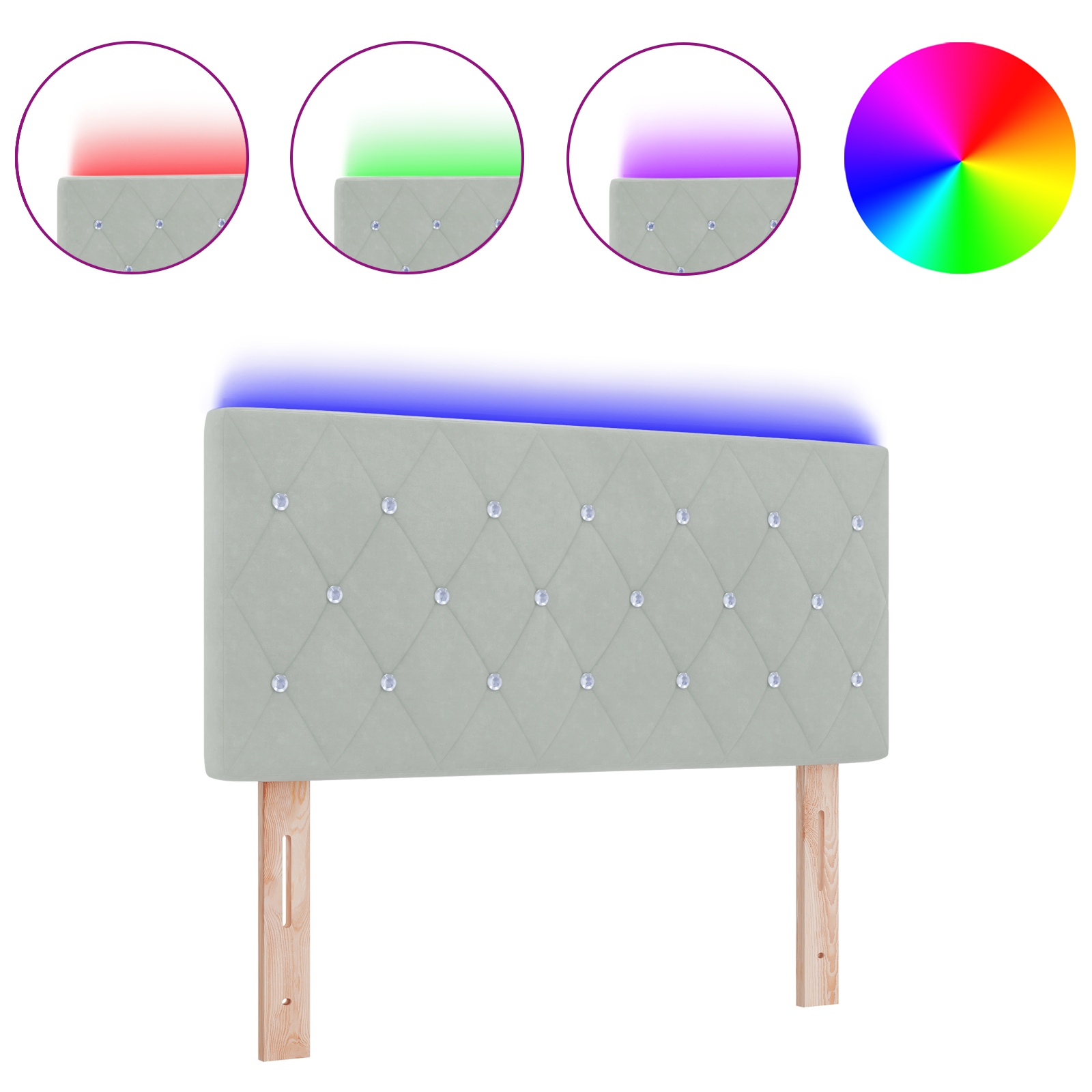 Led Hovedgavl med Krystalknapper, Lysegrå, 100 Cm, Velour - billede 3