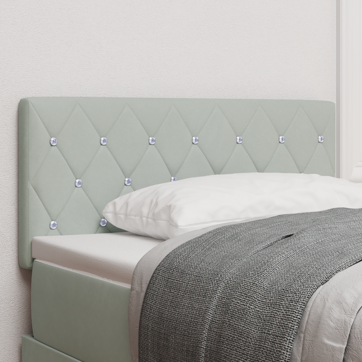 Led Hovedgavl med Krystalknapper, Lysegrå, 100 Cm, Velour - hovedbillede