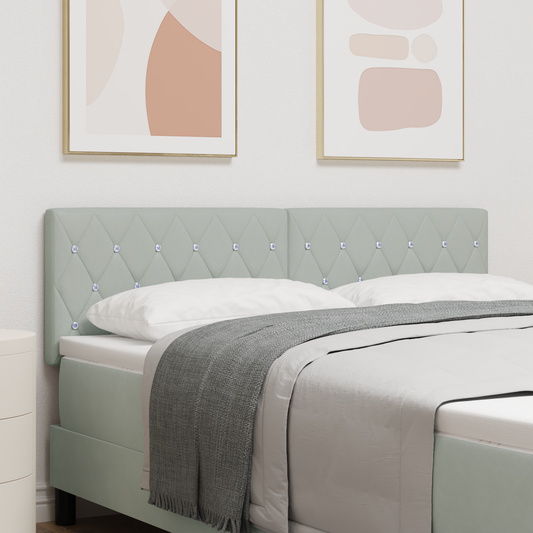 Led Hovedgærde med Krystalknapper, Puffet, Lys Grå 72 Cm Velour - hovedbillede