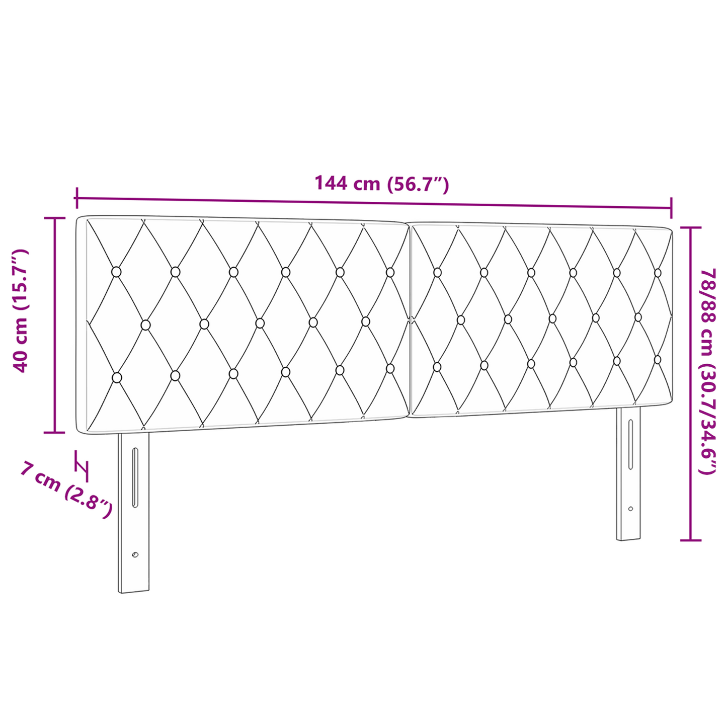 Led Hovedgærde med Krystalknapper, Puffet, Lys Grå 72 Cm Velour - billede 9