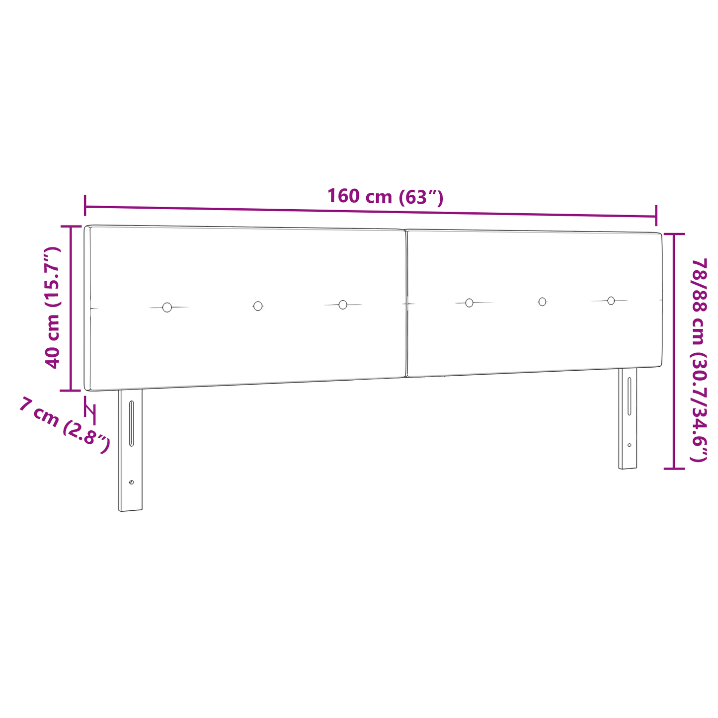 Led Hovedgærde med Knapper Mørkegrå 80 Cm Fløjl - billede 9