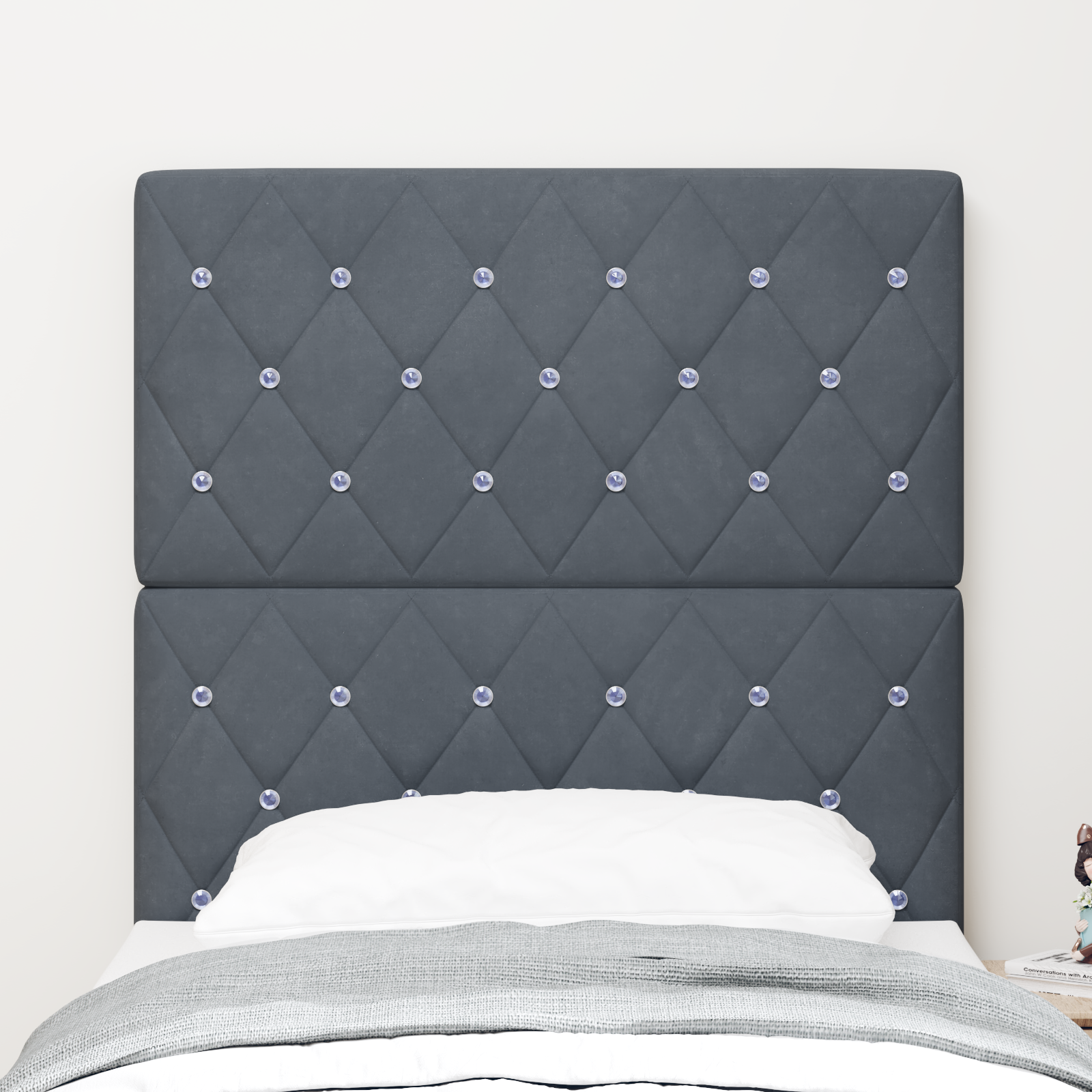 Led-headboard, Mørkegrå Fløjl, 80 Cm - billede 4