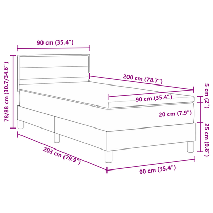 Box Spring Seng med Madras Mørkegrå 90x200 Cm Stof - billede 12