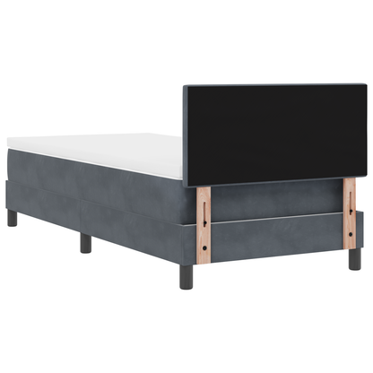Boxspring Seng Med Madras Mørkegrå Enkelt Fløjl