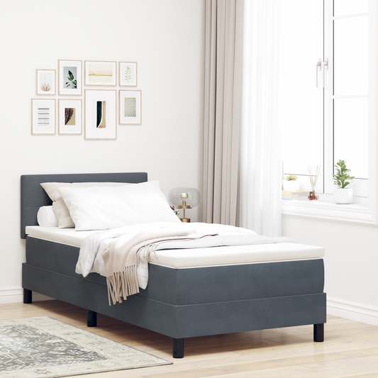 Boxspring Seng Med Madras Mørkegrå Enkelt Fløjl
