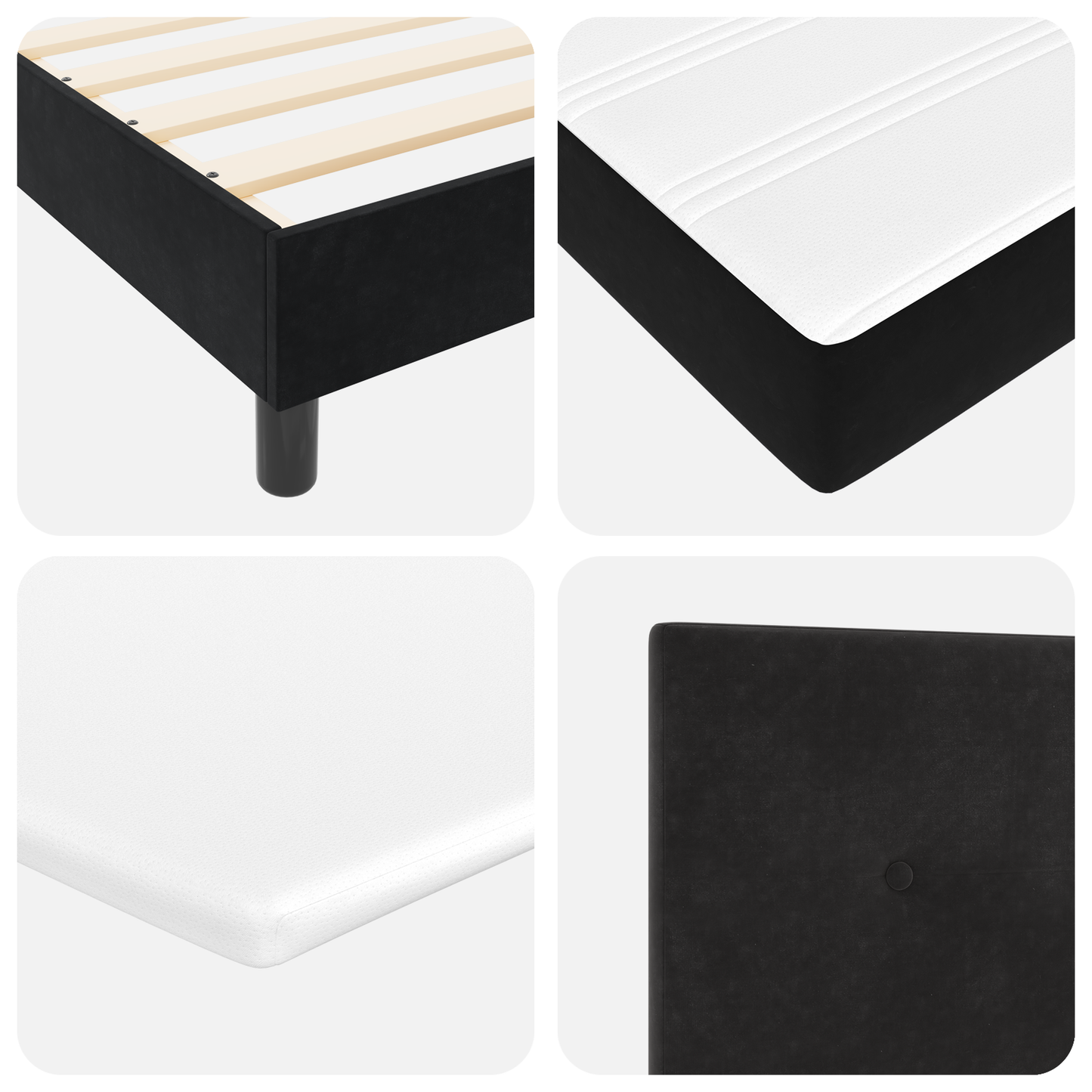 Box Spring Bed Med Madras Sort Enkelt Fløjl