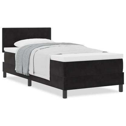 Box Spring Bed Med Madras Sort Enkelt Fløjl