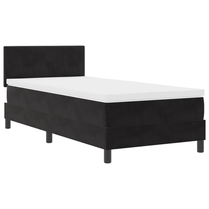 Box Spring Bed Med Madras Sort Enkelt Fløjl