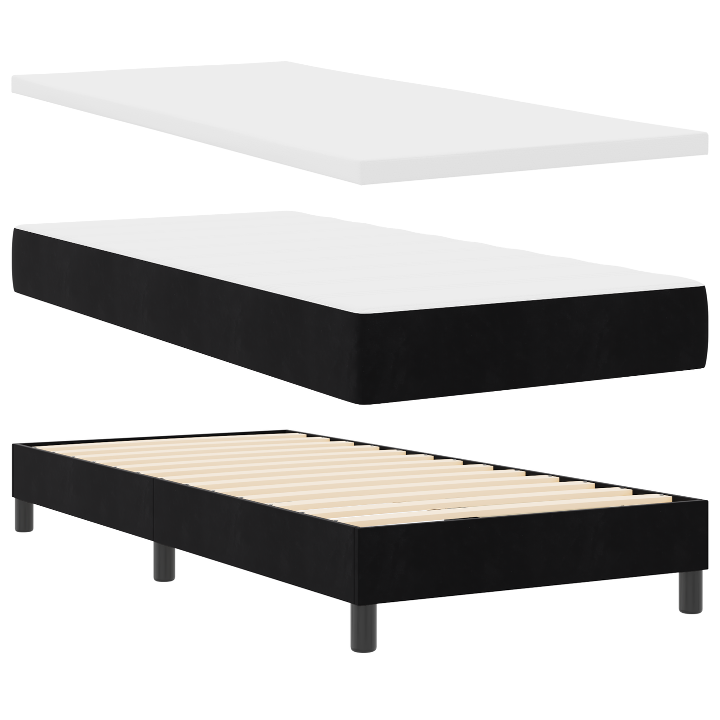 Box Spring Bed Med Madras Sort Enkelt Fløjl
