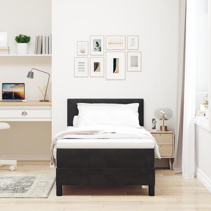 Box Spring Bed Med Madras Sort Enkelt Fløjl