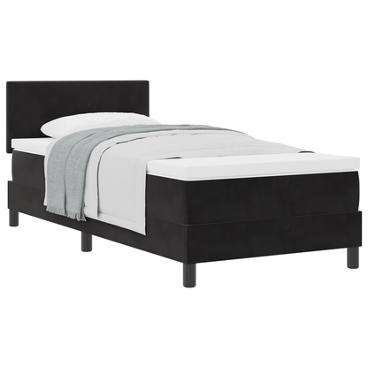 Box Spring Bed Med Madras Sort Enkelt Fløjl