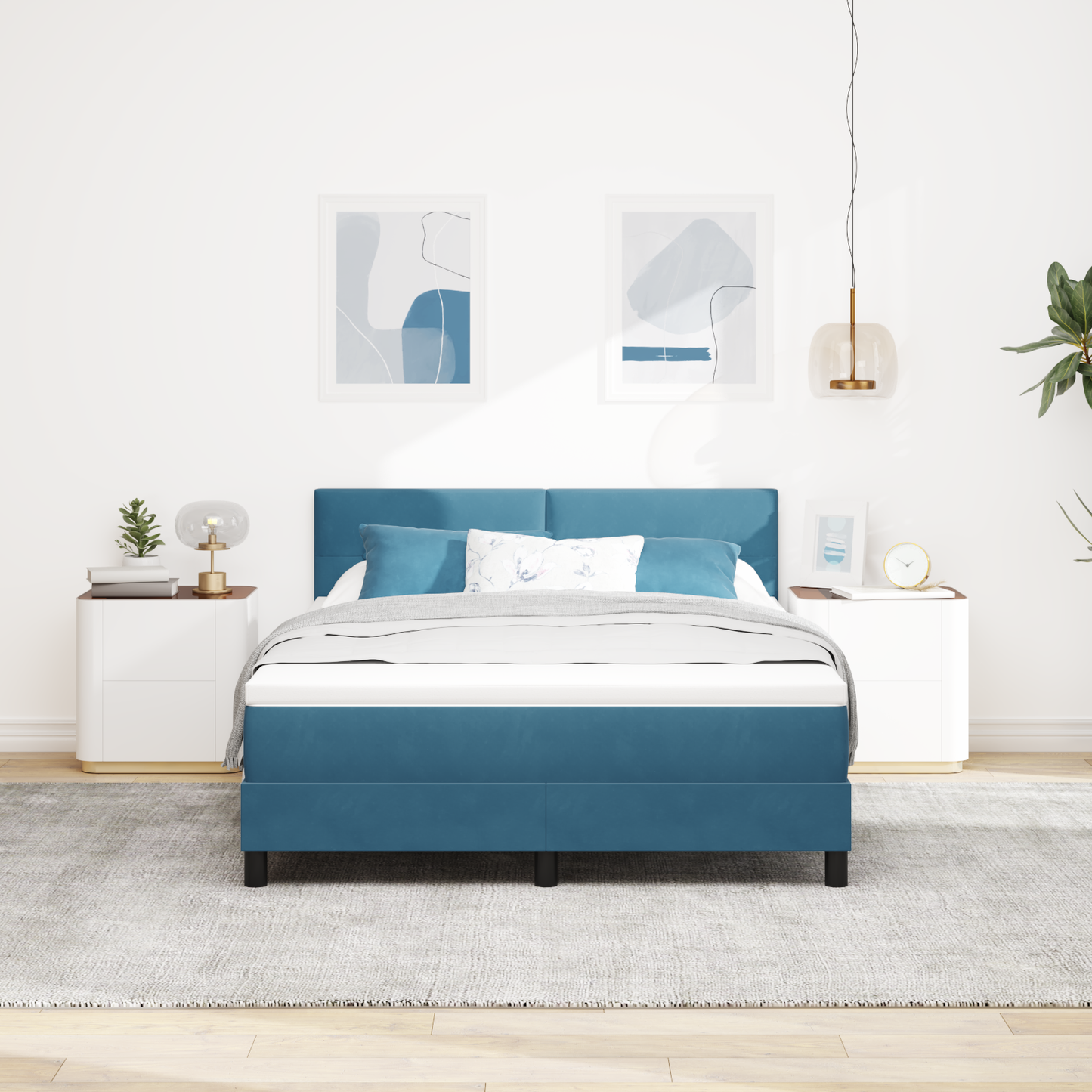 Boxmadras Seng Med Madras Med Madras Mørk Blå 140 X 190 Cm Stof