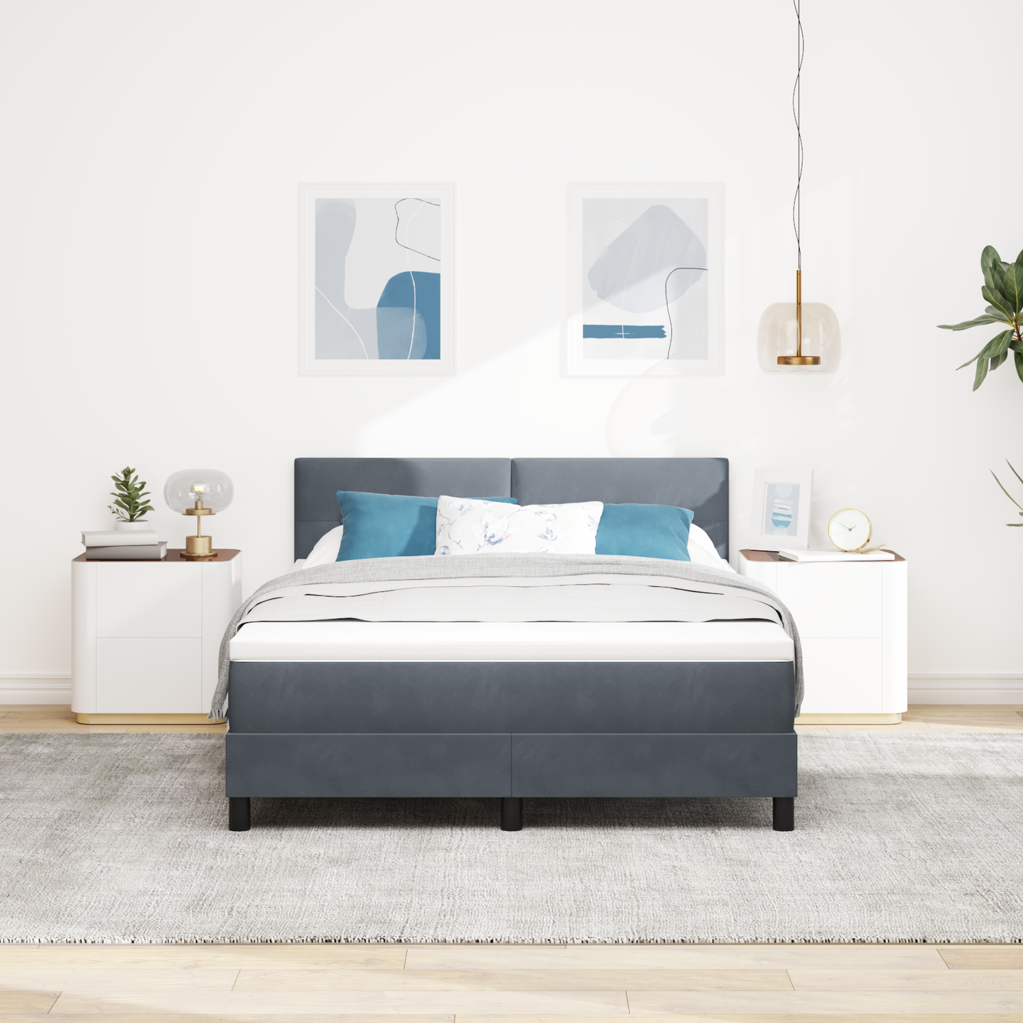 Boxmadras Seng Med Madras Med Madras Mørkegrå 140 X 200 Cm Stof