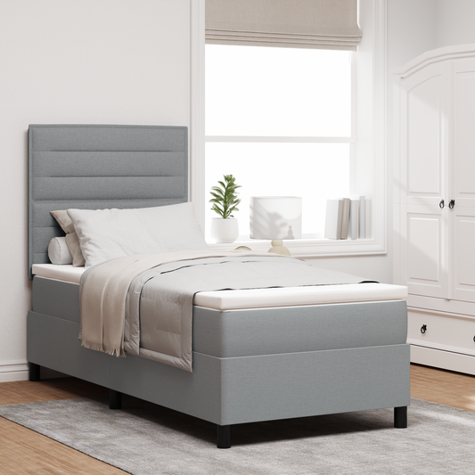 Box Spring Seng Med Madras Lysegrå 100 X 200 Cm Stof