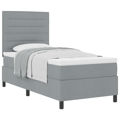 Box Spring Seng Med Madras Lysegrå 100 X 200 Cm Stof