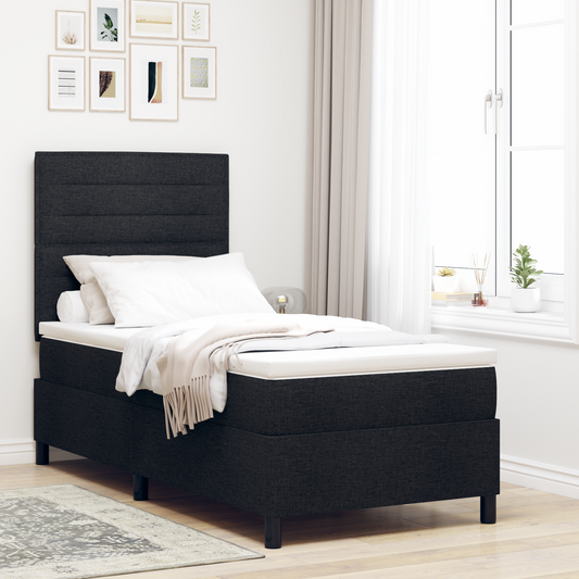 Box Spring Seng Med Madras Sort 100 X 200 Cm Stof