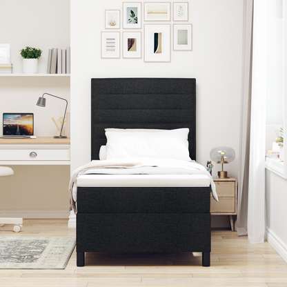 Box Spring Seng Med Madras Sort 100 X 200 Cm Stof