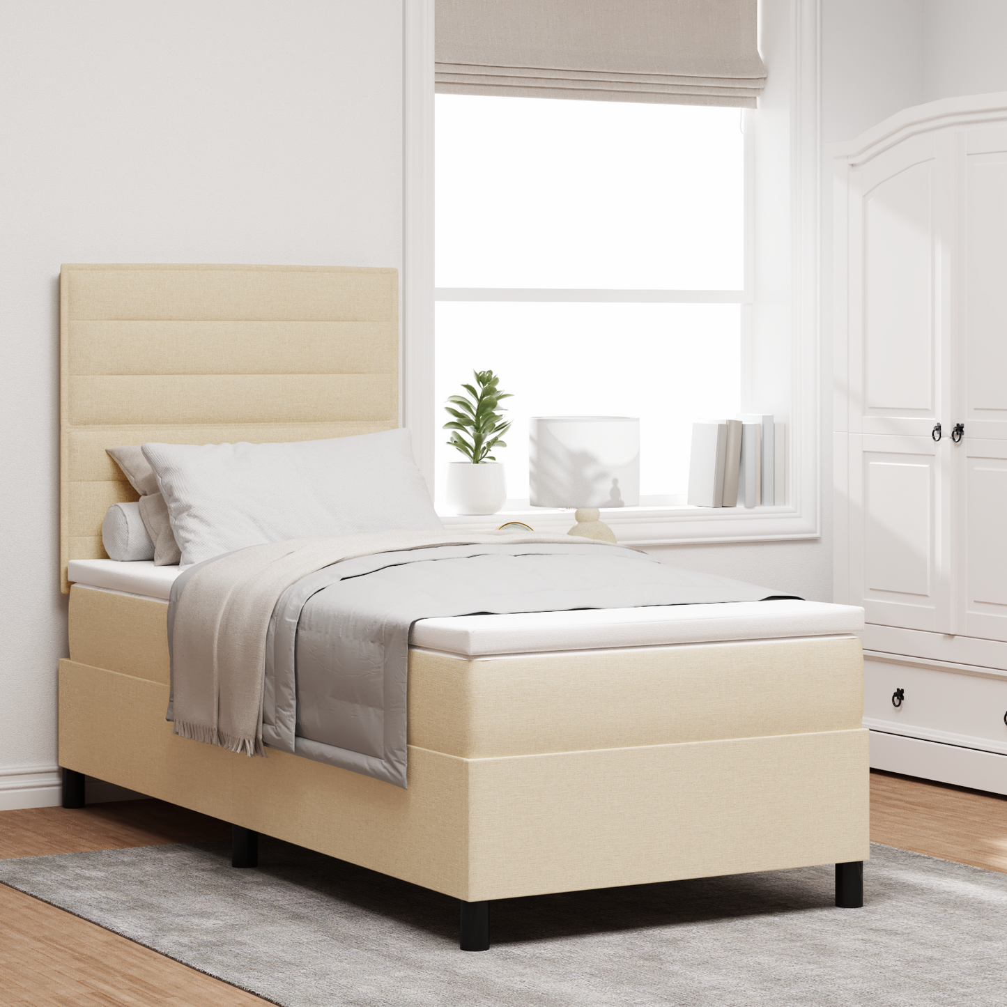 Box Spring Seng Med Madras Creme 100 X 200 Cm Stof