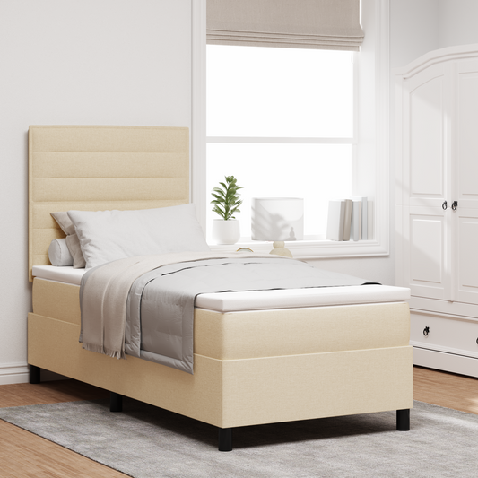 Box Spring Seng Med Madras Creme 100 X 200 Cm Stof