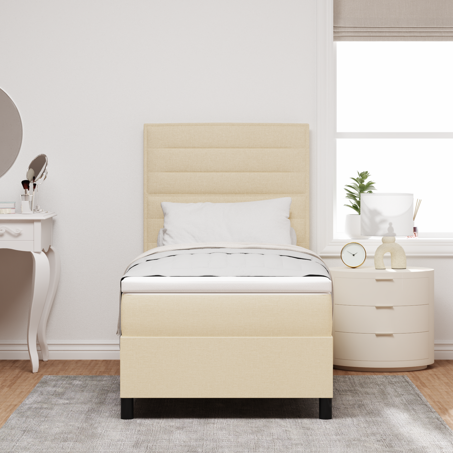 Box Spring Seng Med Madras Creme 100 X 200 Cm Stof