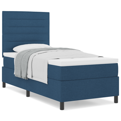 Box Spring Seng Med Madras Med Hovedgærde Blå 100 X 200 Cm Stof