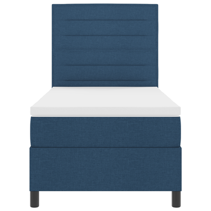 Box Spring Seng Med Madras Med Hovedgærde Blå 100 X 200 Cm Stof