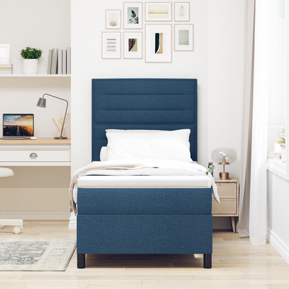 Box Spring Seng Med Madras Med Hovedgærde Blå 100 X 200 Cm Stof