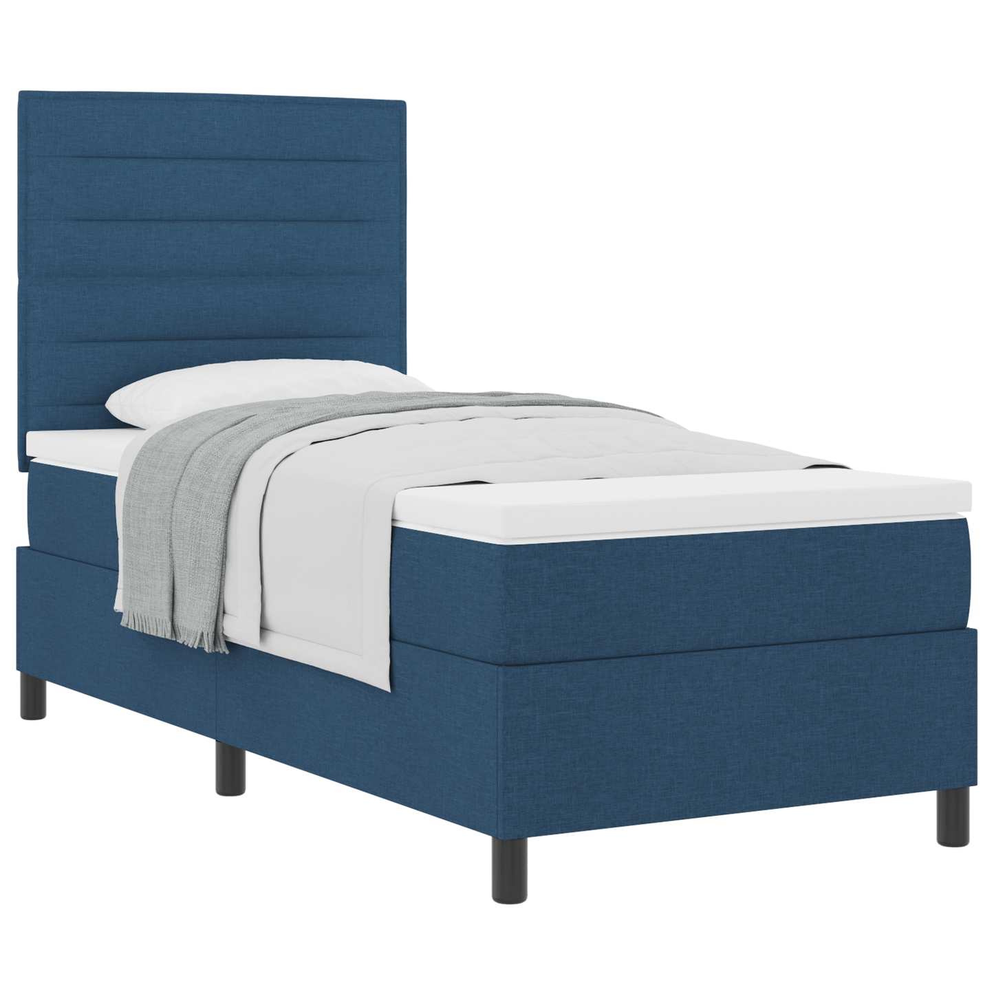 Box Spring Seng Med Madras Med Hovedgærde Blå 100 X 200 Cm Stof