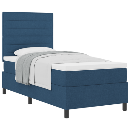 Box Spring Seng Med Madras Med Hovedgærde Blå 100 X 200 Cm Stof
