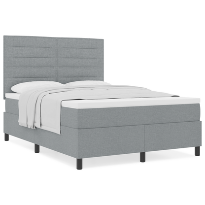 Box Spring Seng Med Madras Lysegrå 160 X 200 Cm Stof
