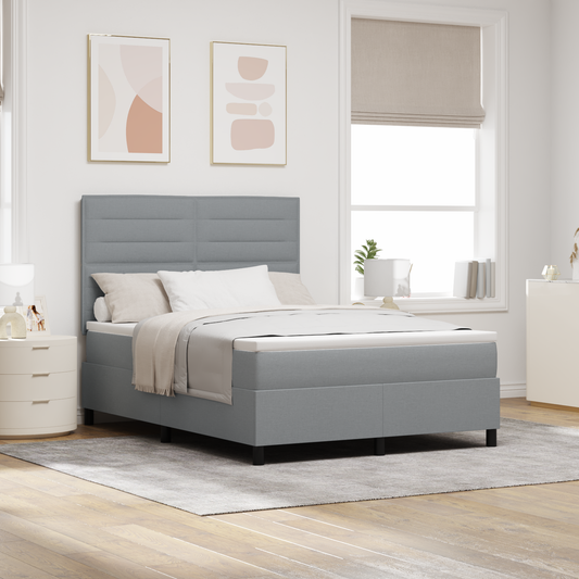 Box Spring Seng Med Madras Lysegrå 160 X 200 Cm Stof