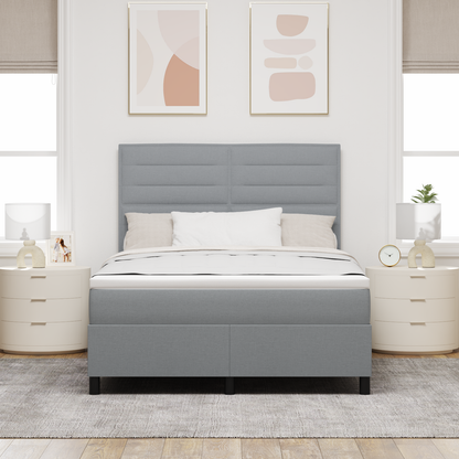 Box Spring Seng Med Madras Lysegrå 160 X 200 Cm Stof