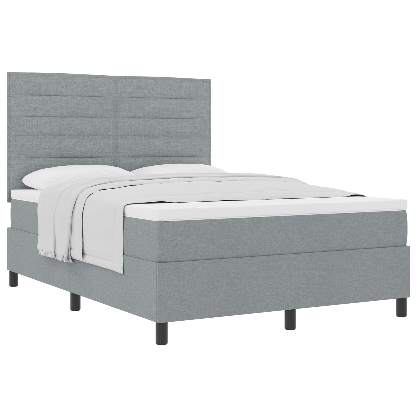 Box Spring Seng Med Madras Lysegrå 160 X 200 Cm Stof