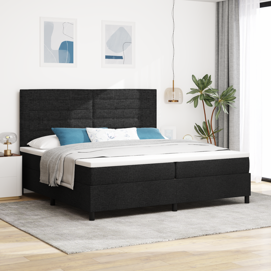 Box Spring Seng Med Madras Sort 200 X 200 Cm Stof
