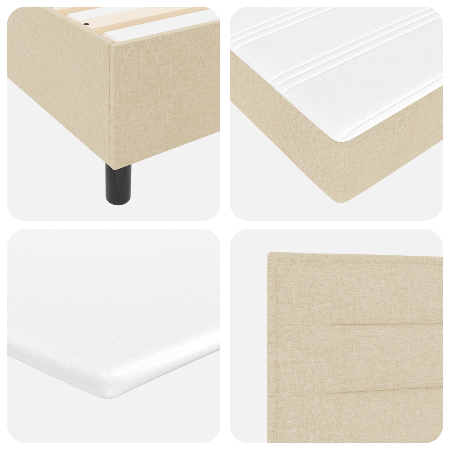 Box Spring Seng Med Madras Creme 200 X 200 Cm Stof