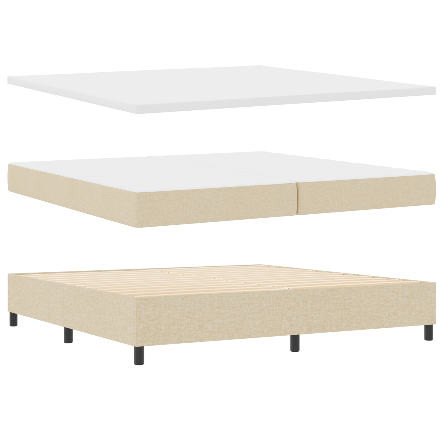 Box Spring Seng Med Madras Creme 200 X 200 Cm Stof