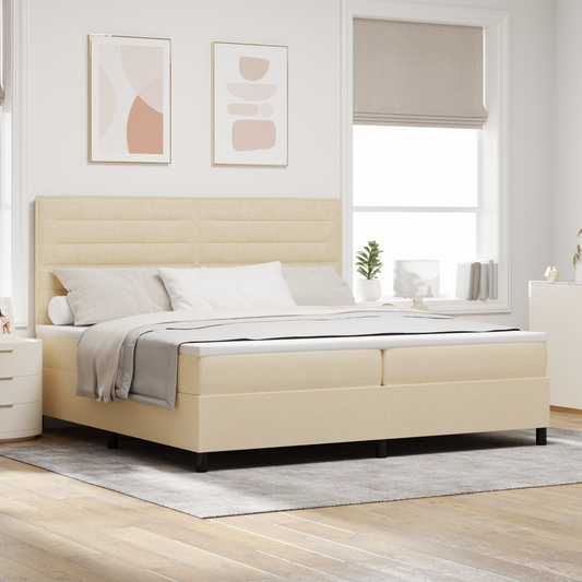 Box Spring Seng Med Madras Creme 200 X 200 Cm Stof
