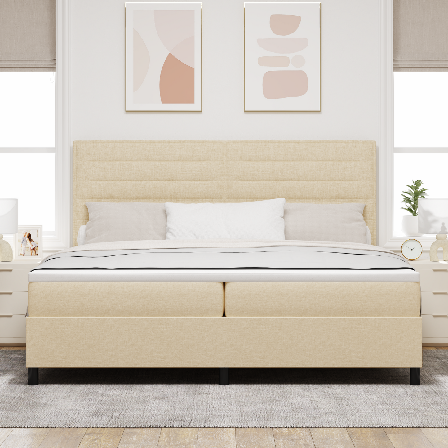 Box Spring Seng Med Madras Creme 200 X 200 Cm Stof